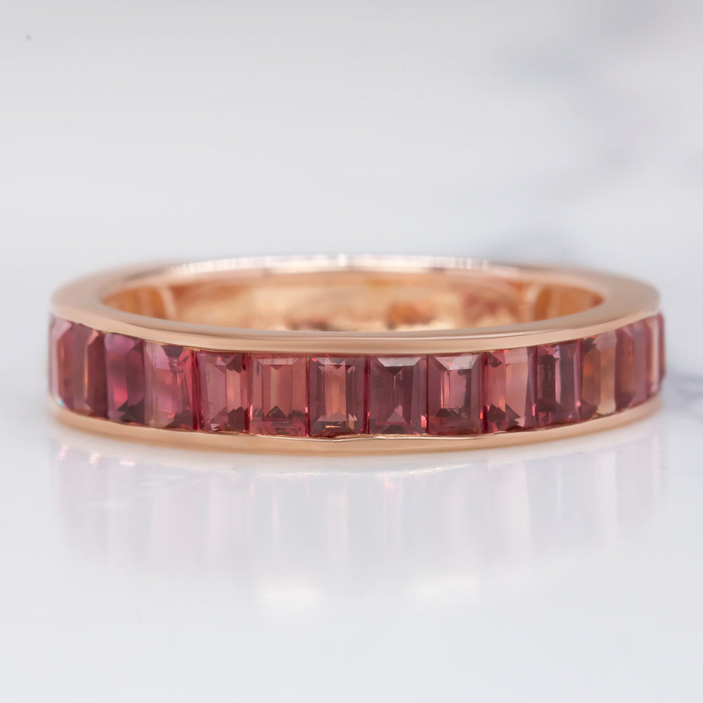 NATURAL RED ORANGE SAPPHIRE STACKING RING 14k ROSE GOLD WEDDING BAND BAGUETTE