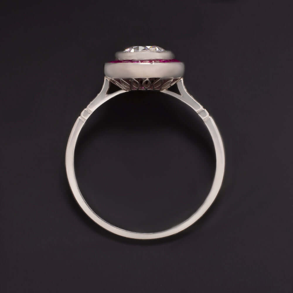 1 CARAT OLD EUROPEAN CUT DIAMOND VINTAGE ENGAGEMENT RING RUBY PLATINUM ART DECO