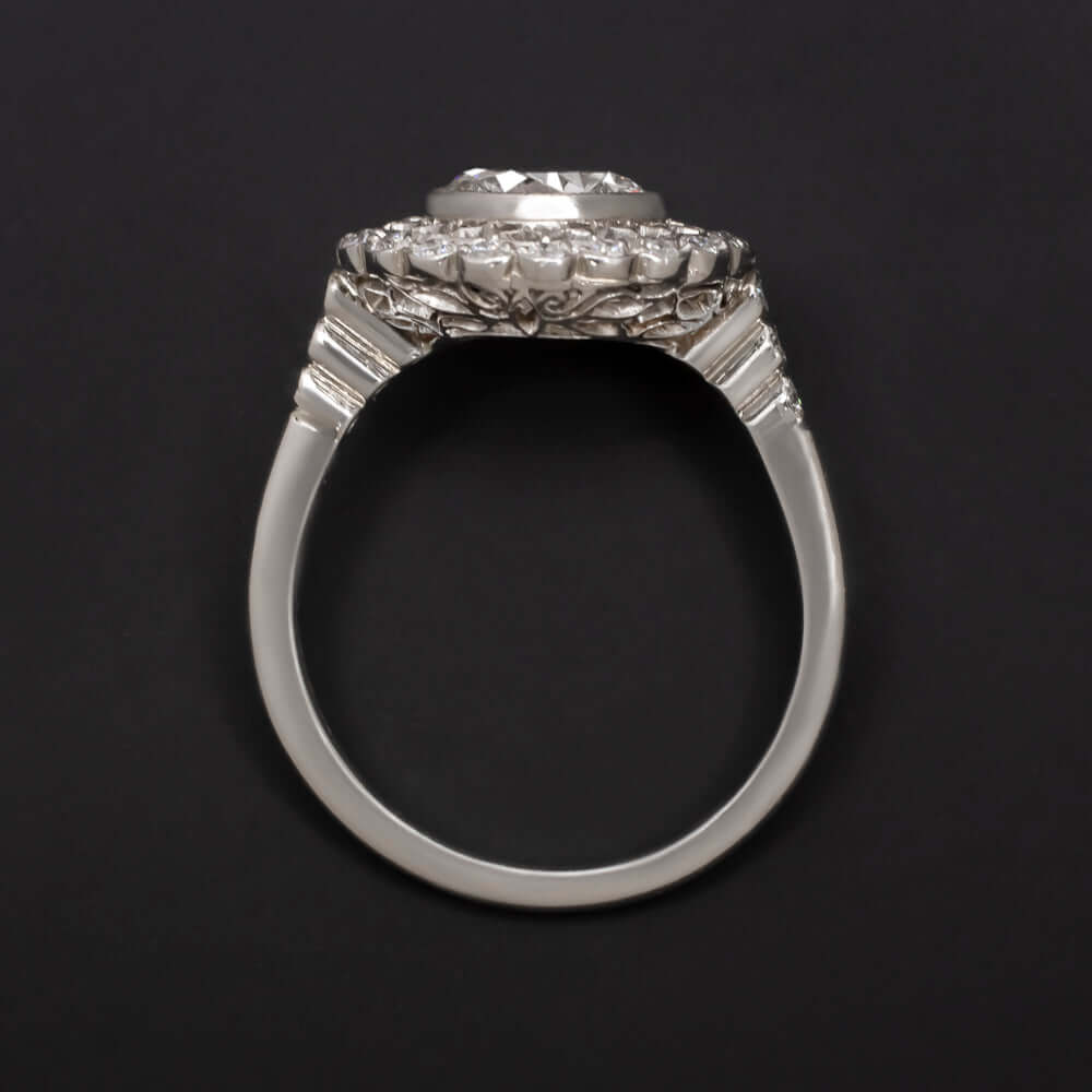 1.78ct F-G SI2 ROUND CUT DIAMOND RING PLATINUM COCKTAIL VINTAGE STYLE HALO