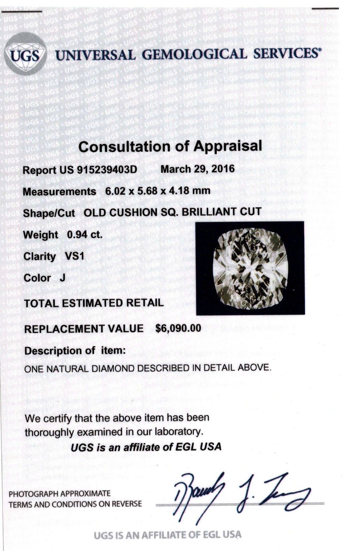 CERTIFIED J VS1 .94ct OLD MINE CUT DIAMOND ANTIQUE VINTAGE 1 CARAT NATURAL LOOSE