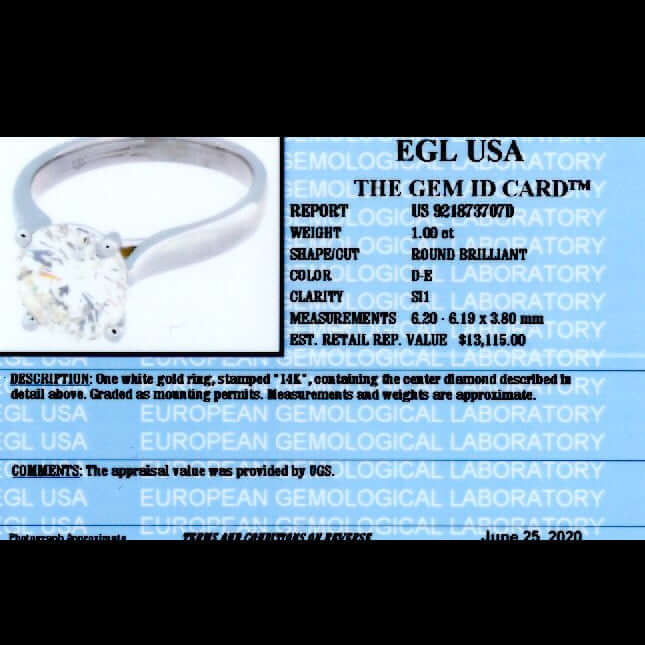 1 CARAT CERTIFIED D-E SI1 ROUND CUT DIAMOND LOOSE NATURAL ENGAGEMENT COLORLESS