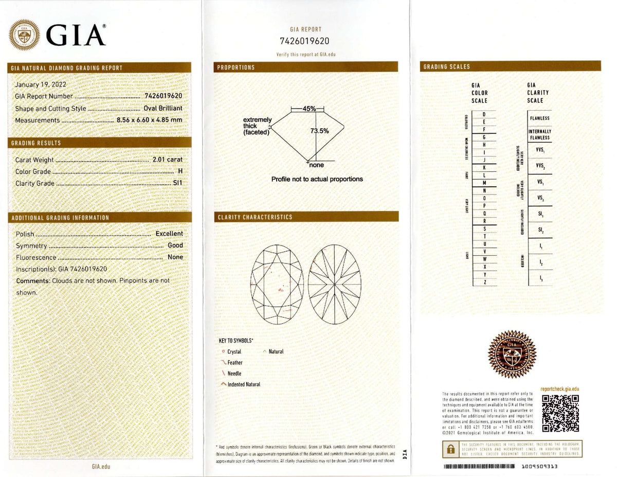 2ct GIA CERTIFIED H SI1 OVAL CUT DIAMOND EARTH MINED ENGAGEMENT LOOSE 2 CARAT
