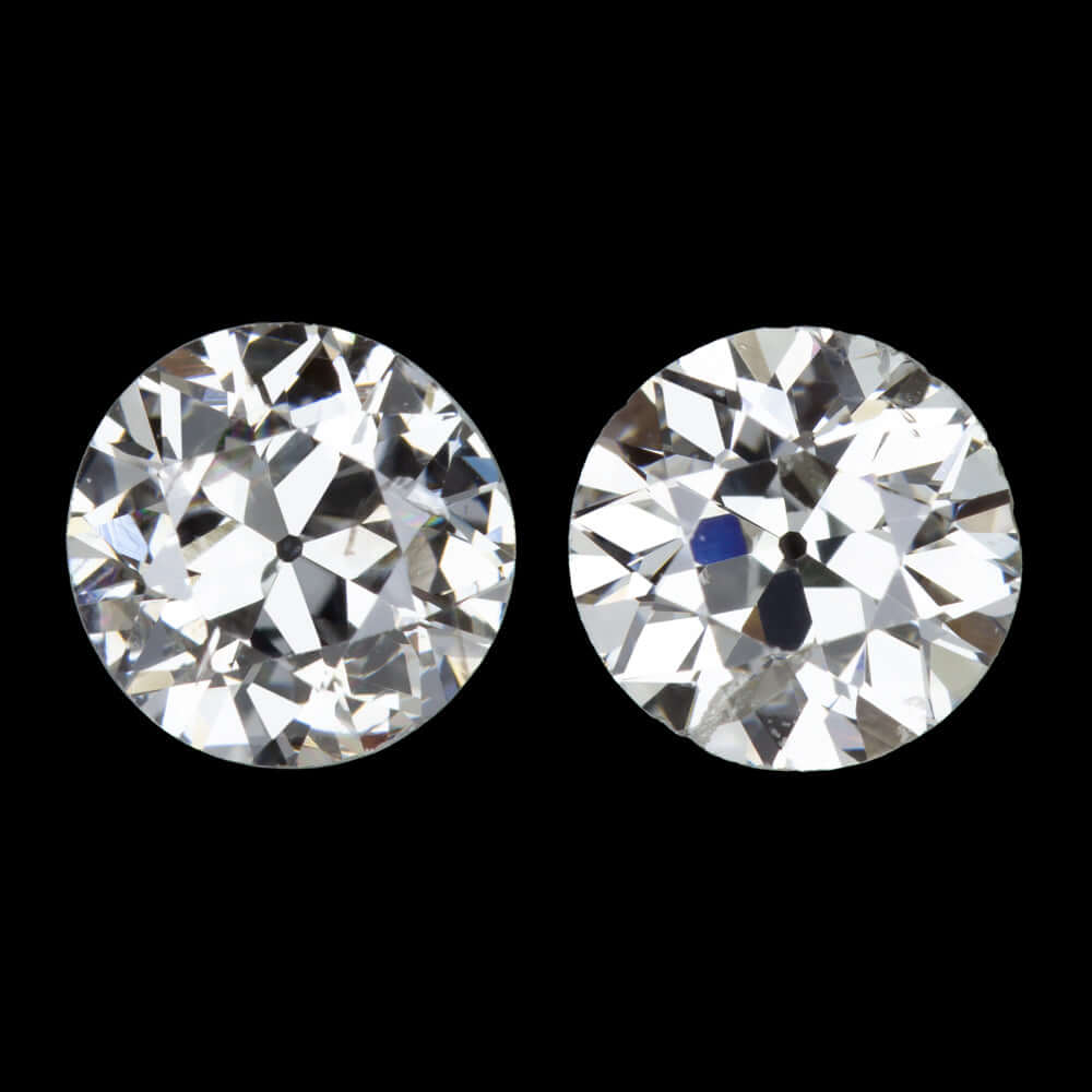 1.5ct G SI2 OLD EUROPEAN CUT DIAMOND STUD EARRINGS VINTAGE ANTIQUE ESTATE PAIR