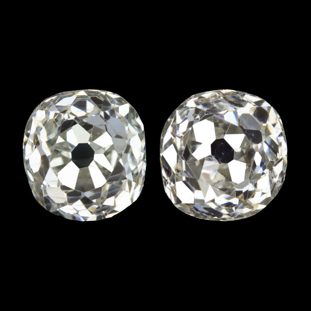1.44ct J-K SI1 OLD MINE CUT DIAMOND STUD EARRINGS VINTAGE PAIR 1.5 CARAT ANTIQUE