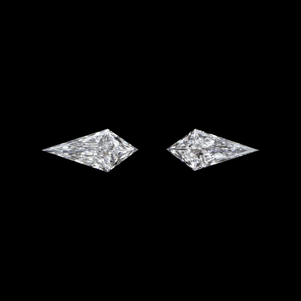 E-F VVS-VS KITE SHAPE CUT DIAMOND MATCHING PAIR STUD EARRINGS NATURAL ACCENT