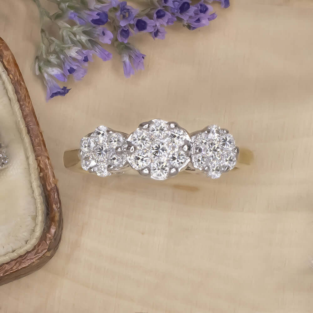 3/4 CARAT DIAMOND CLUSTER RING ESTATE COCKTAIL 14k TWO TONE GOLD NATURAL ROUND