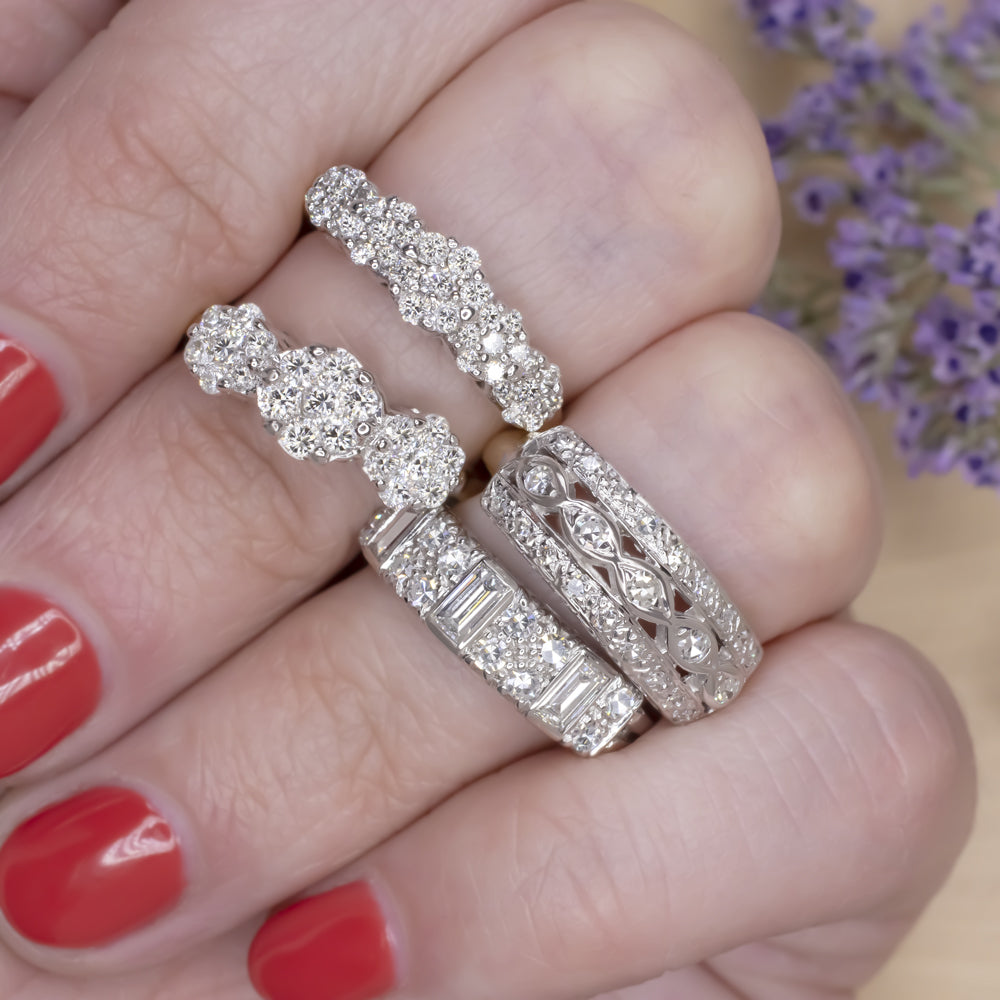 VINTAGE 1 CARAT F-G VVS-VS DIAMOND CLUSTER BAND 14K WHITE GOLD RING ESTATE 1ct