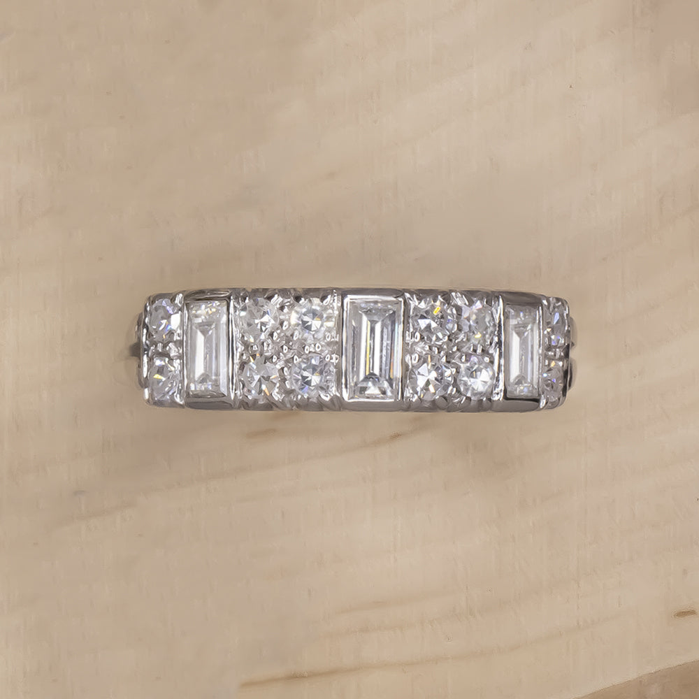 VINTAGE 1 CARAT F-G VVS-VS DIAMOND CLUSTER BAND 14K WHITE GOLD RING ESTATE 1ct