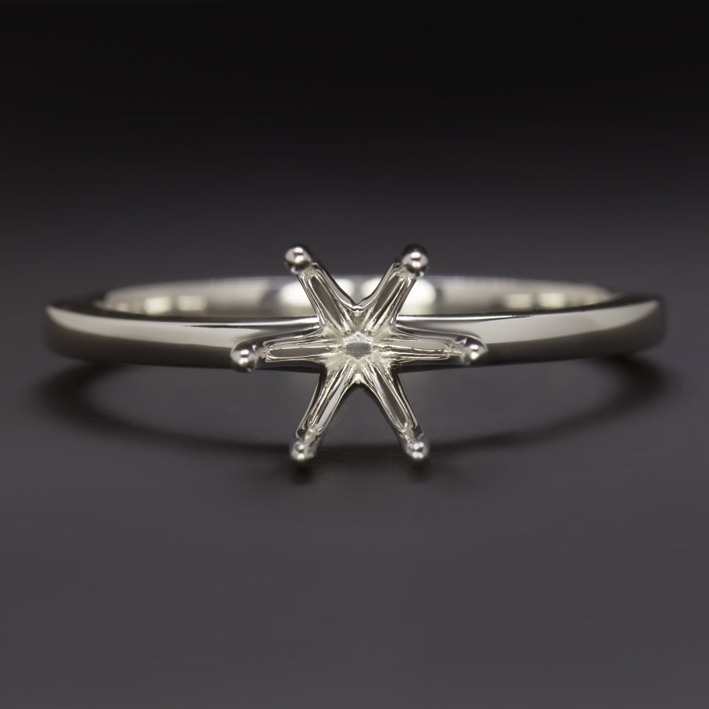 SOLITAIRE ENGAGEMENT RING SETTING 6.3mm 6 PRONG ROUND CUT WHITE GOLD SEMI MOUNT