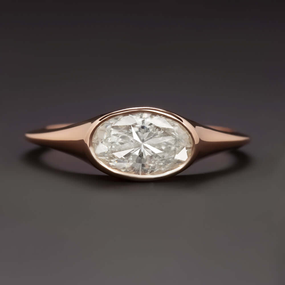 1 CARAT NATURAL DIAMOND EAST WEST RING ROSE GOLD OVAL SHAPE ENGAGEMENT COCKTAIL