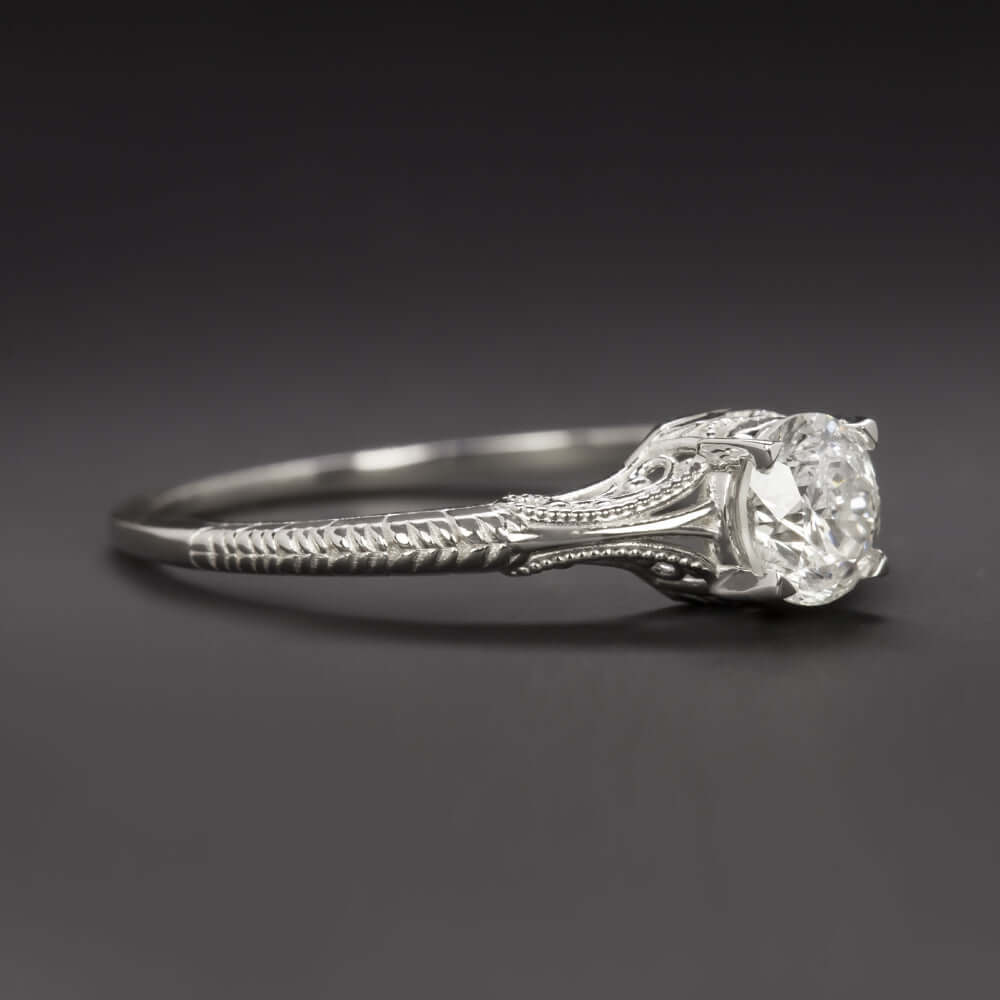 1/2ct ROUND CUT DIAMOND VINTAGE STYLE ENGAGEMENT RING WHITE GOLD ANTIQUE NATURAL