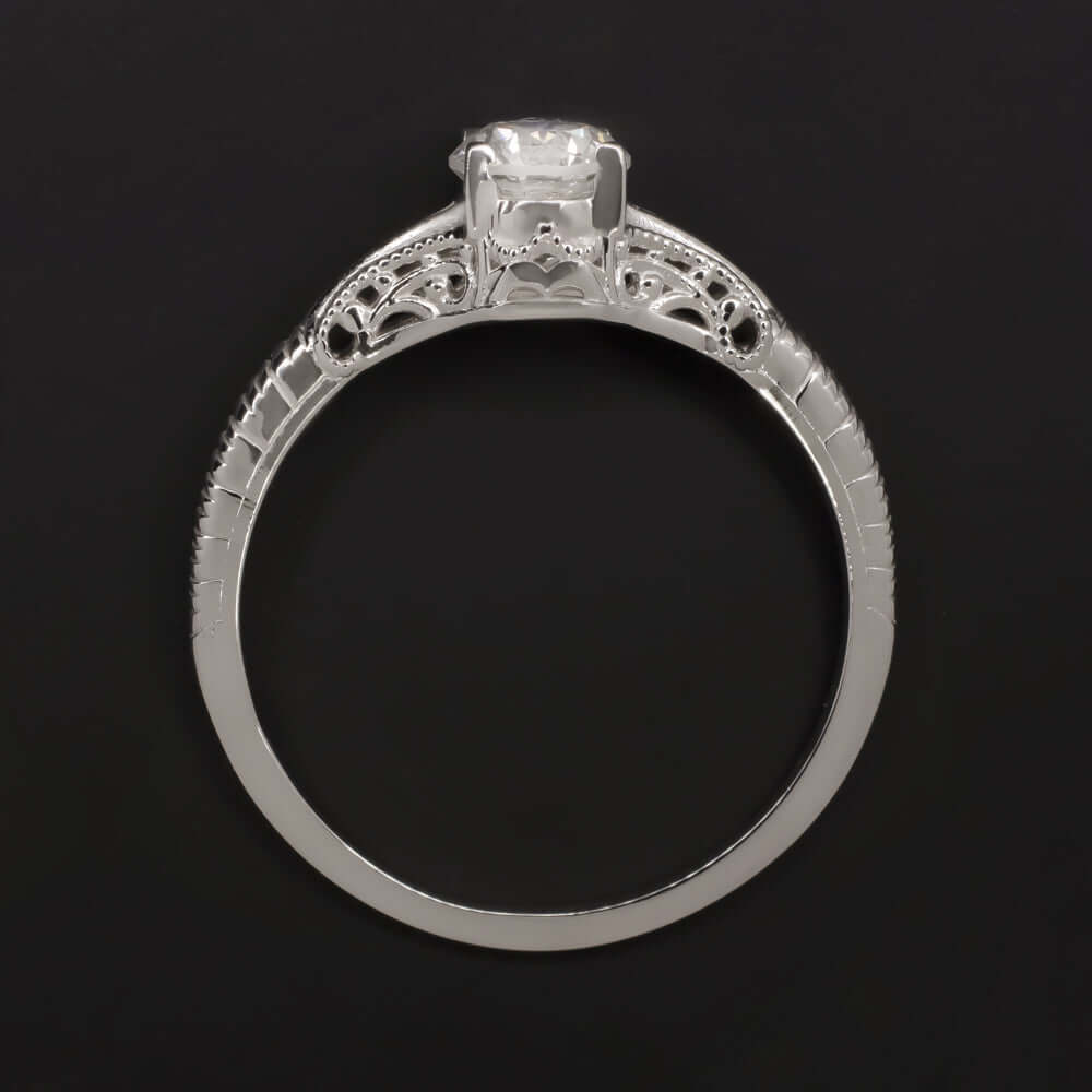 1/2ct ROUND CUT DIAMOND VINTAGE STYLE ENGAGEMENT RING WHITE GOLD ANTIQUE NATURAL