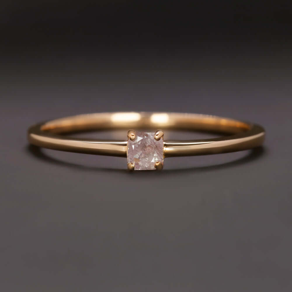 FANCY PINK DIAMOND SOLITAIRE RING CUSHION SHAPE 14K ROSE GOLD PROMISE ENGAGEMENT