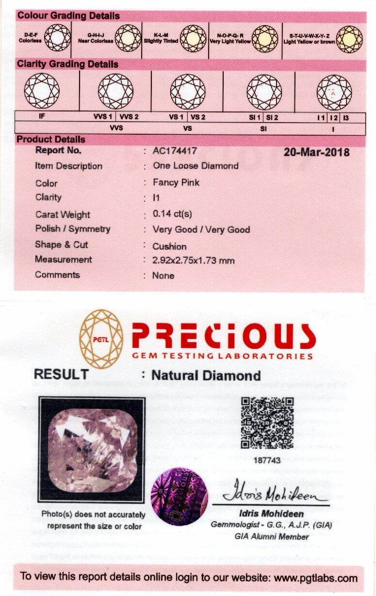 FANCY PINK DIAMOND SOLITAIRE RING CUSHION SHAPE 14K ROSE GOLD PROMISE ENGAGEMENT