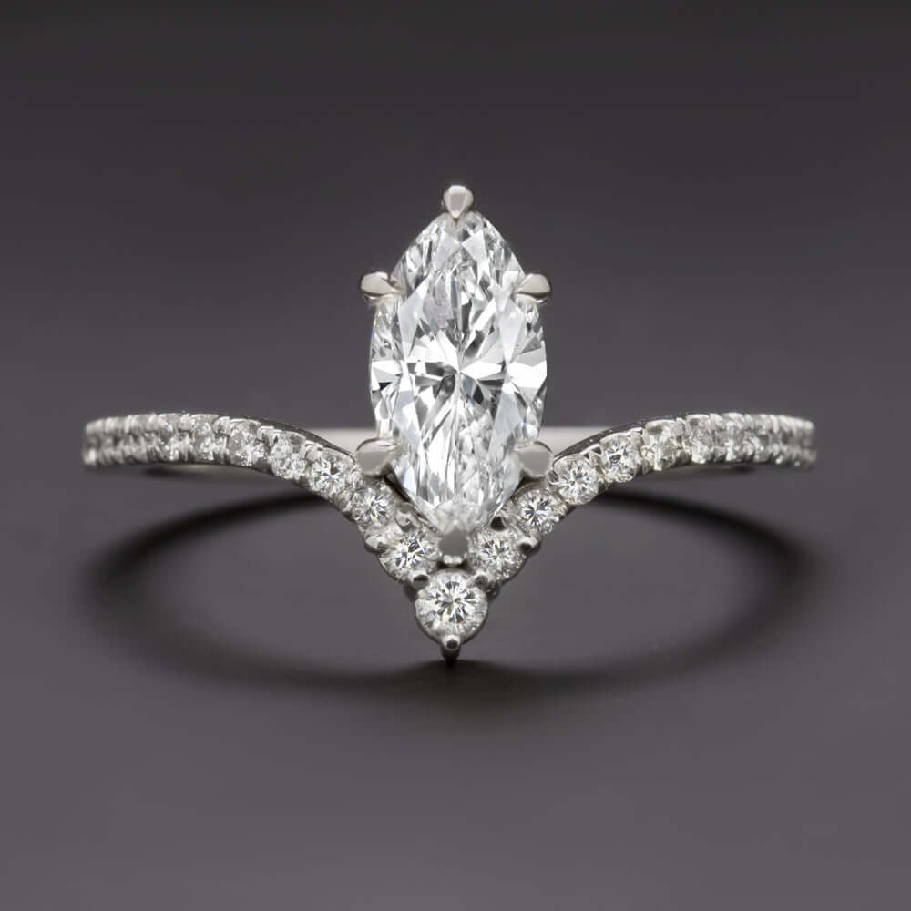 1 CARAT MARQUISE CUT DIAMOND ENGAGEMENT RING F SI2 WHITE GOLD V RING COCKTAIL