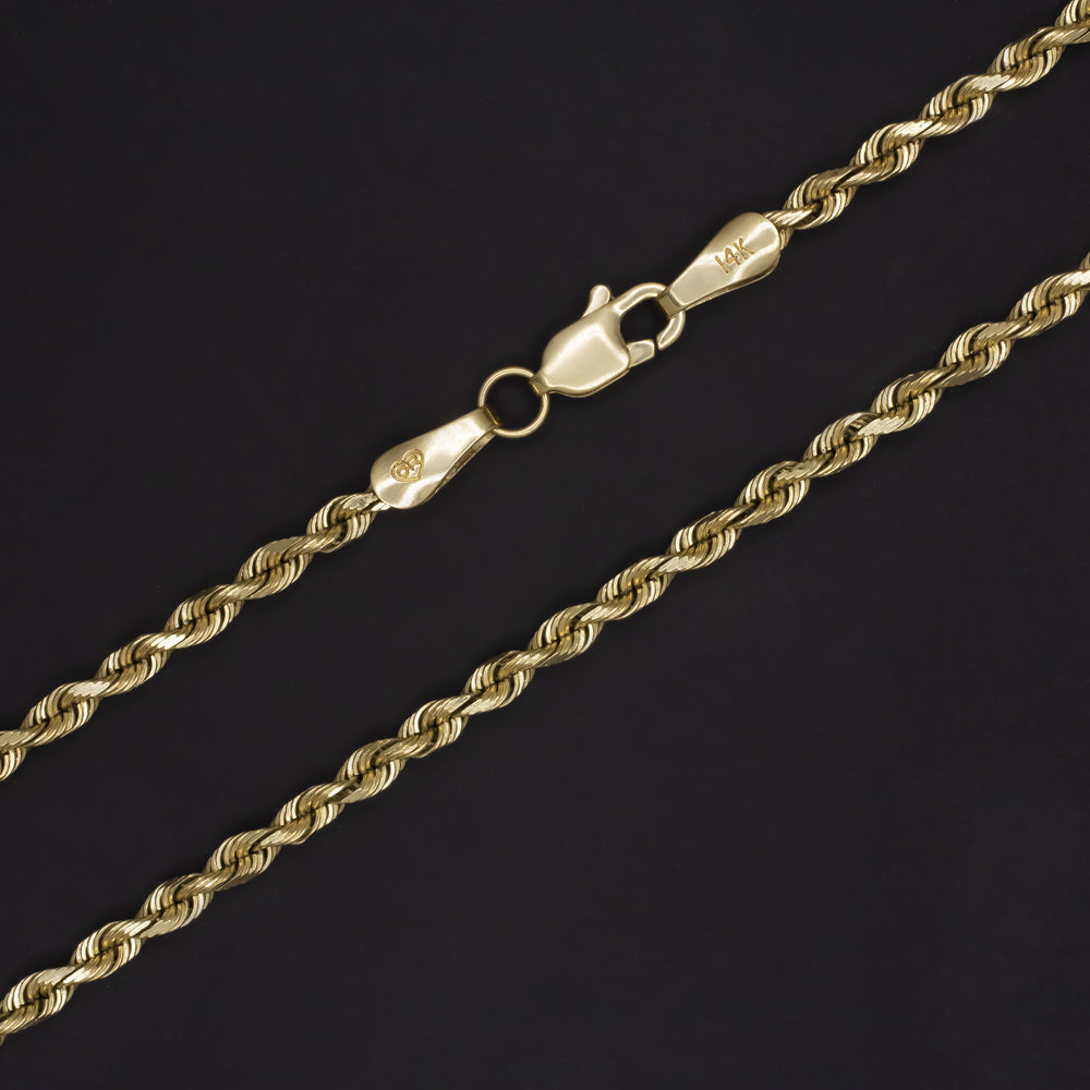 SOLID 14K YELLOW GOLD TWISTED ROPE CHAIN 2.4mm 22 INCH MENS LADIES NECKLACE 22in