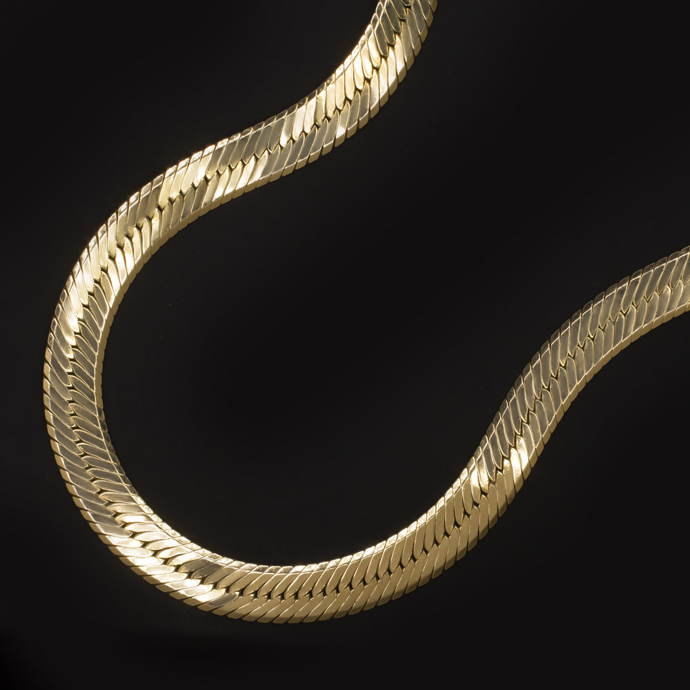 SOLID 14K YELLOW GOLD OMEGA CHAIN 25.7gm 20in 6.5mm HERRINGBONE SNAKE NECKLACE