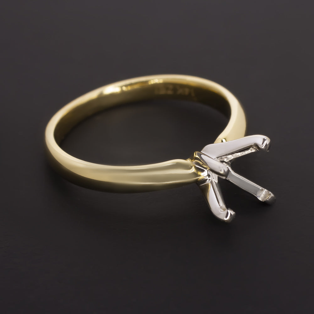 VINTAGE SOLID 14K TWO TONE GOLD SOLITAIRE RING SETTING YELLOW WHITE ENGAGEMENT