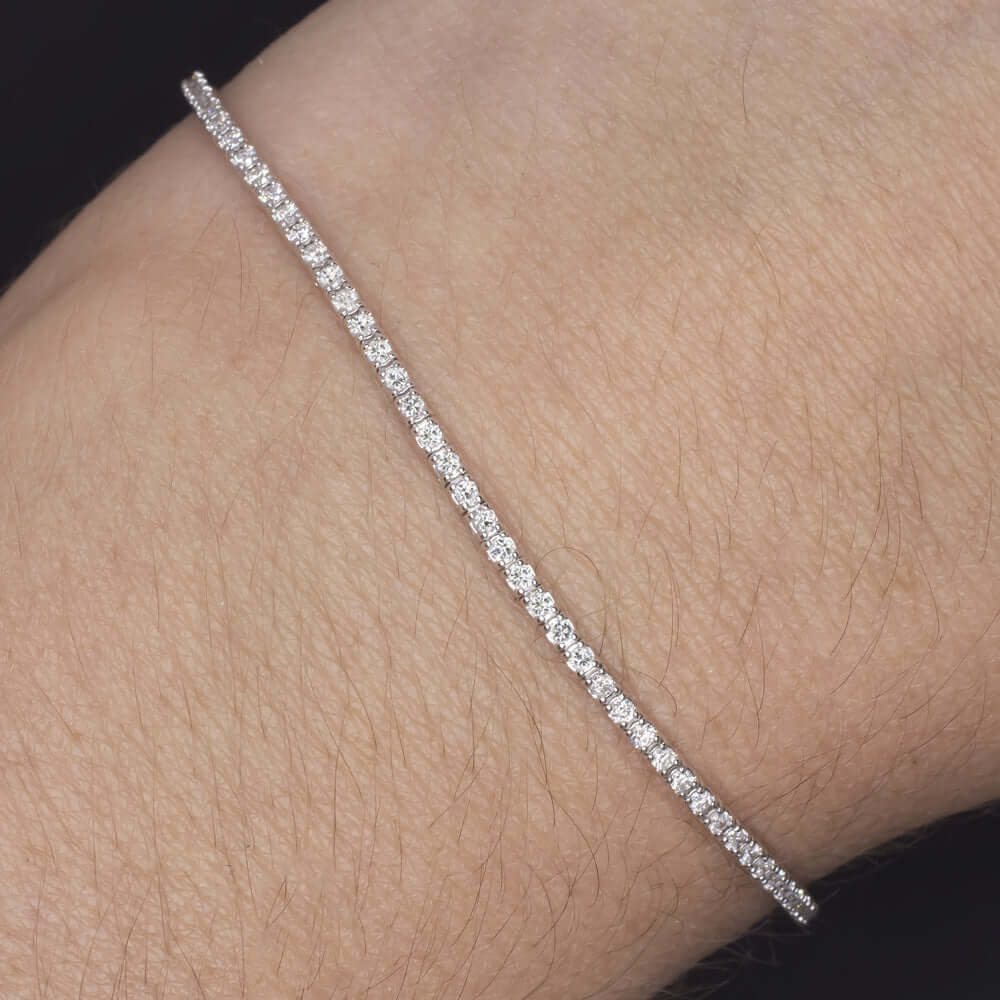 1 CARAT VERY GOOD CUT DIAMOND TENNIS BRACELET 14K WHITE GOLD ROUND BRILLIANT