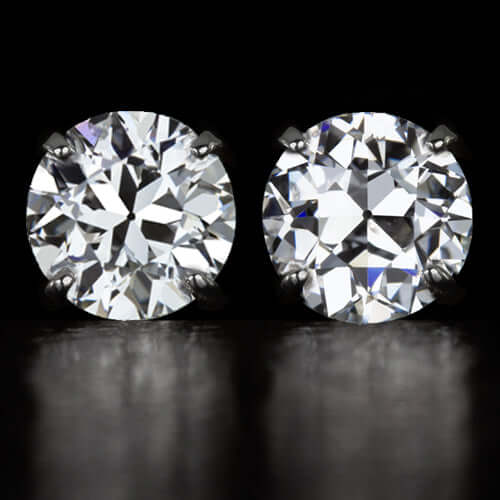 1.75ct CERTIFIED E-F SI2 OLD CUT DIAMOND STUD EARRINGS EUROPEAN VINTAGE ANTIQUE