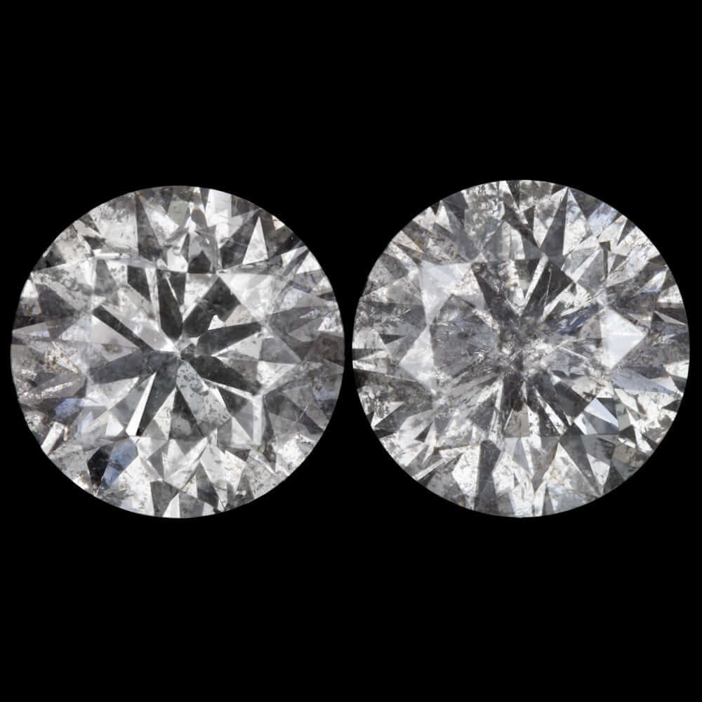 3.13c DIAMOND STUD EARRINGS FANCY LIGHT GRAY SALT AND PEPPER RUSTIC PAIR 3 CARAT