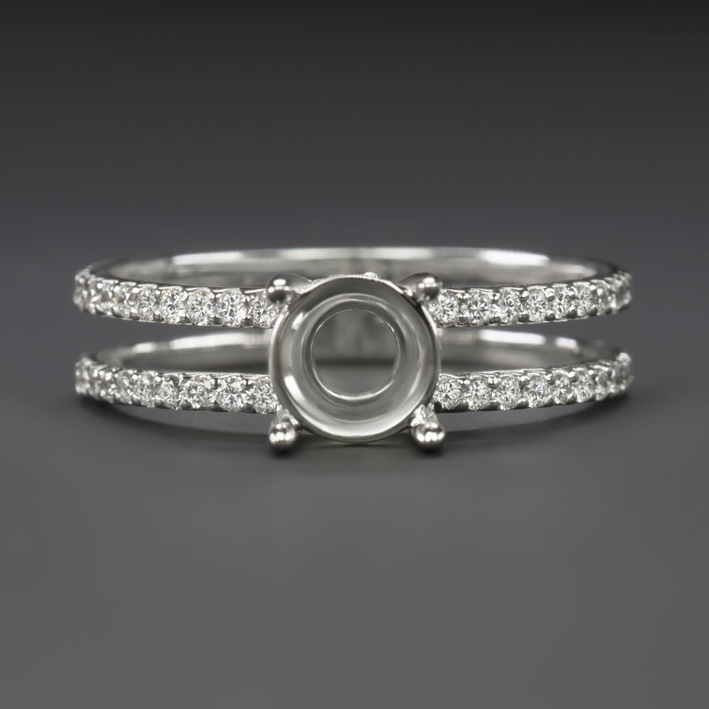 NATURAL DIAMOND ROUND RING SETTING FOR 6.5mm 1ct CENTER SEMI MOUNT SPLIT SHANK