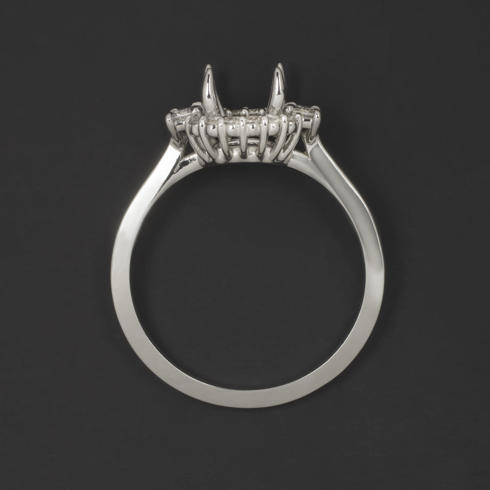 NATURAL DIAMOND RING SETTING FOR 7mm ROUND BAGUETTE HALO SEMI MOUNT ENGAGEMENT