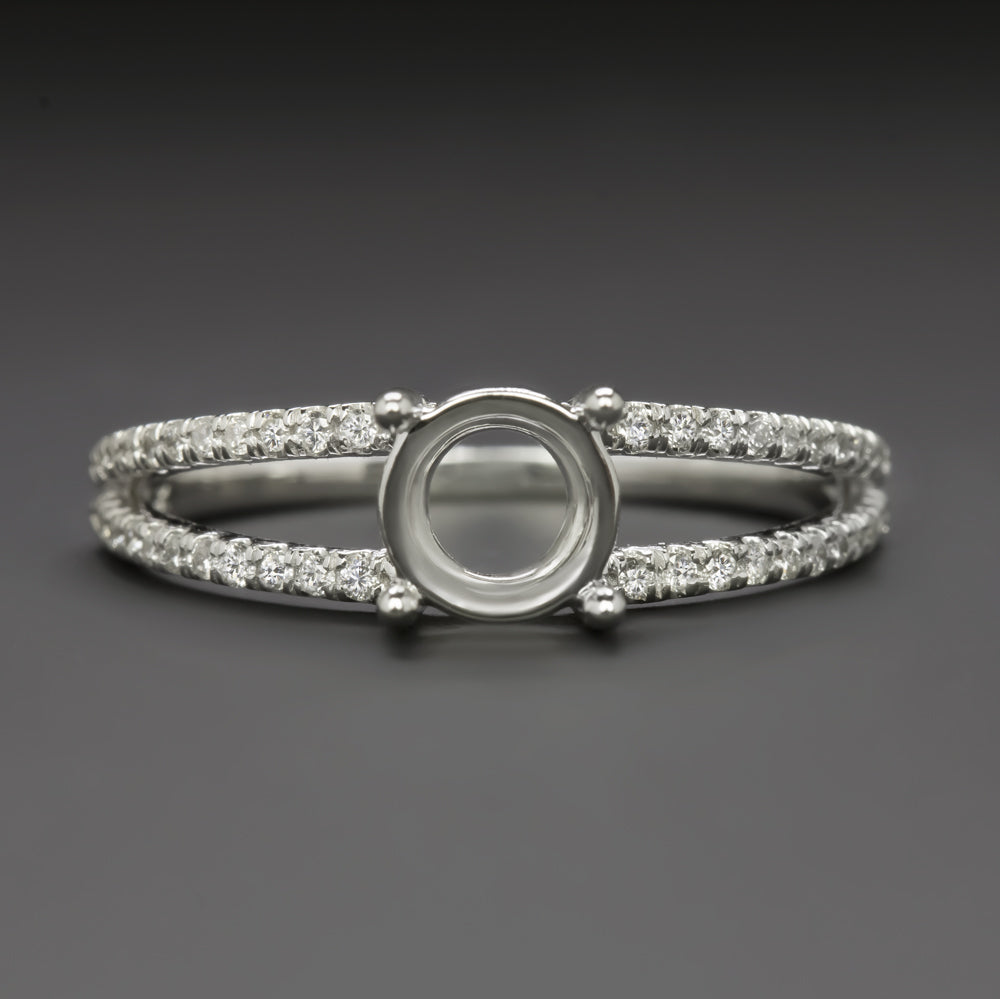 NATURAL DIAMOND ROUND RING SETTING FOR 6mm CENTER SEMI MOUNT SPLIT SHANK PAVE