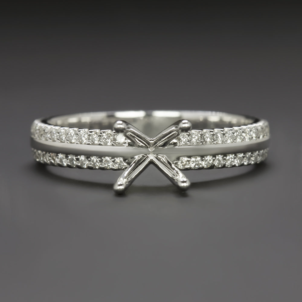 NATURAL DIAMOND ROUND RING SETTING FOR 6.5mm CENTER SEMI MOUNT WIDE BAND PAVE
