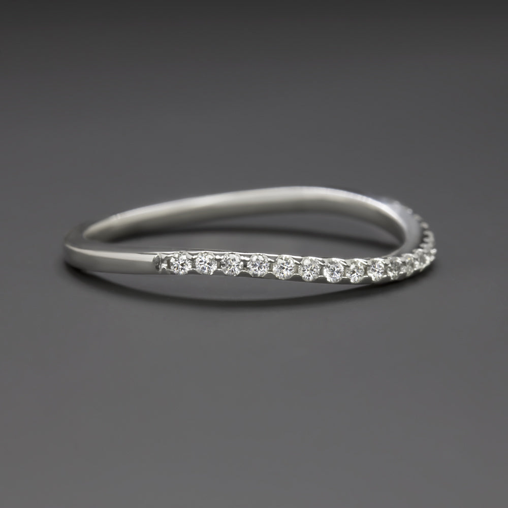 PAVE DIAMOND CONTOUR WEDDING BAND STACKING RING NATURAL 14K WHITE GOLD CURVED