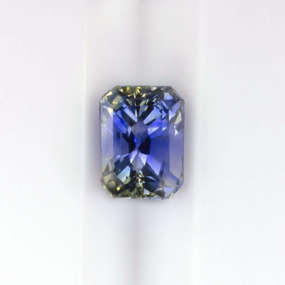 0.87ct BI COLOR SAPPHIRE BLUE YELLOW EMERALD SHAPE CUT NATURAL LOOSE BAGUETTE