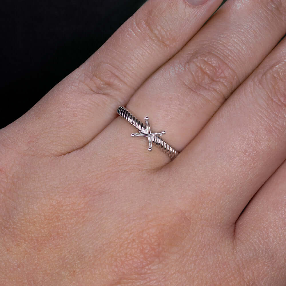 14K GOLD ENGAGEMENT RING SETTING TWIST ROPE 6mm 7mm ROUND SEMI MOUNT SOLITAIRE