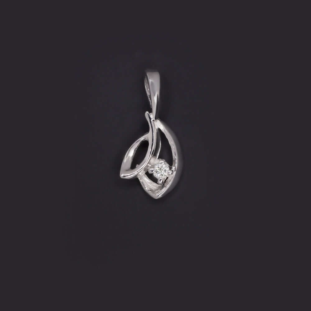 F VS DIAMOND PENDANT LEAF NATURAL 14k WHITE GOLD NECKLACE DAINTY SMALL EVERYDAY