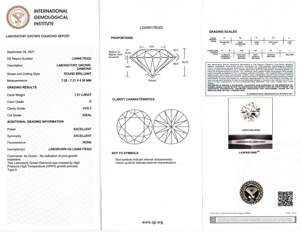 1.5ct LAB CREATED DIAMOND ENGAGEMENT RING CERTIFIED D VVS2 IDEAL ROUND SOLITAIRE