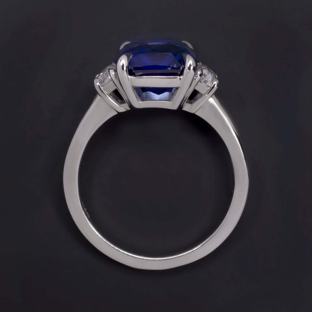 5.85ct GIA CERTIFIED SAPPHIRE DIAMOND RING RADIANT HALF MOON 3 STONE COCKTAIL