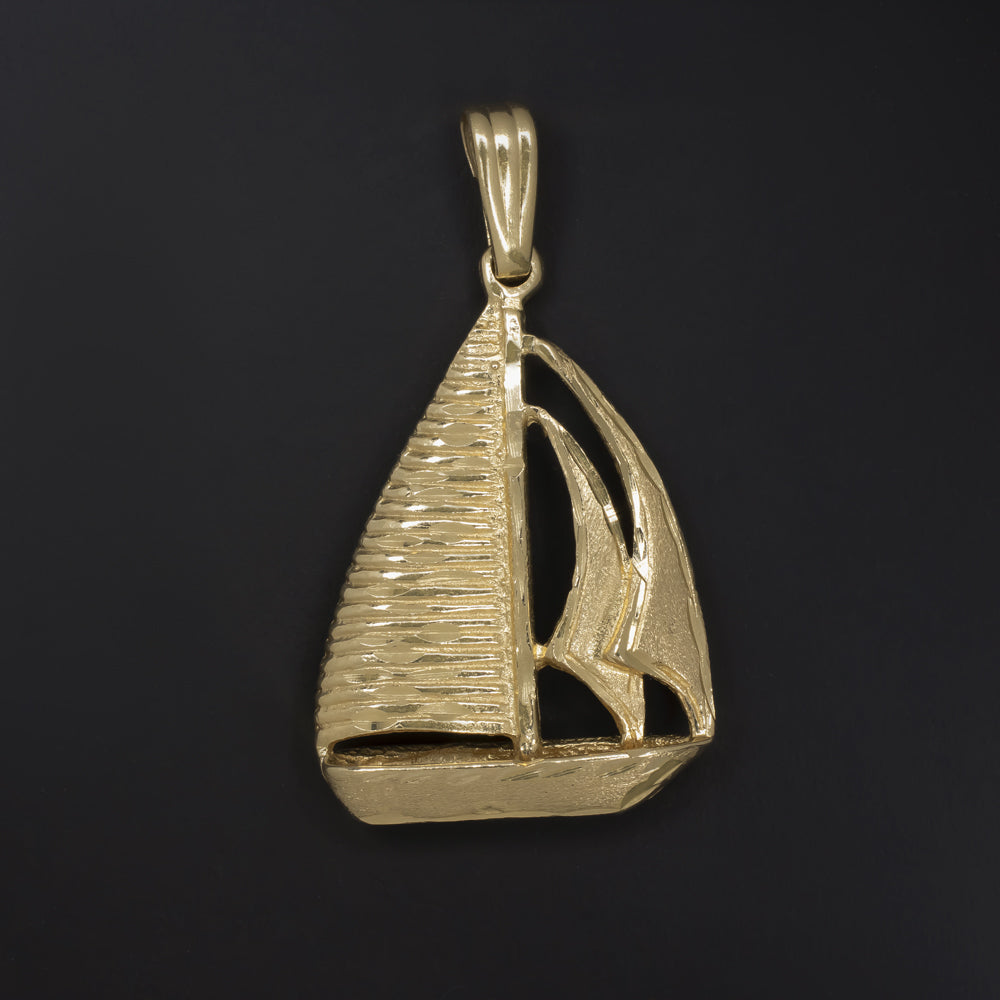 SOLID 14k YELLOW GOLD SAILBOAT CHARM PENDANT NECKLACE NAUTICAL GIFT CUTE SMALL