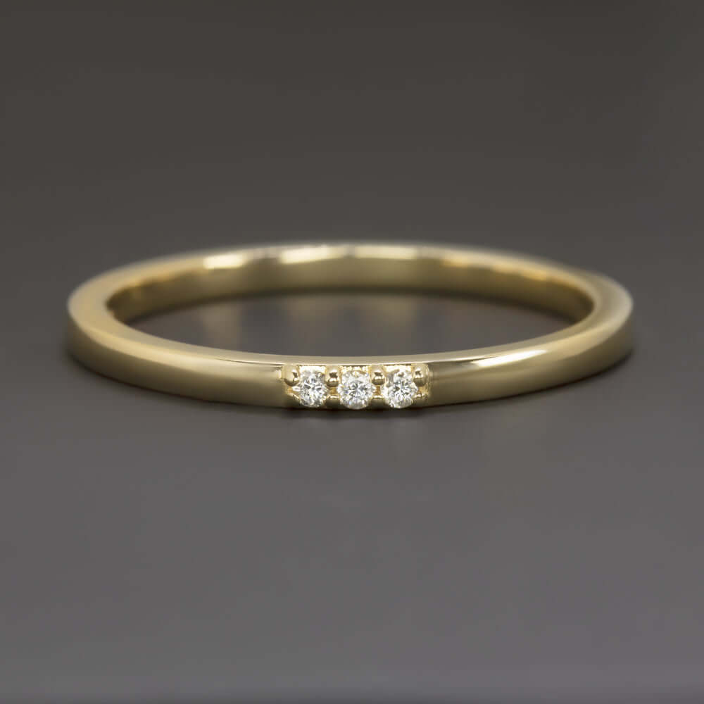 DIAMOND 14K YELLOW GOLD WEDDING BAND STACKING RING MINIMALIST DAINTY NATURAL