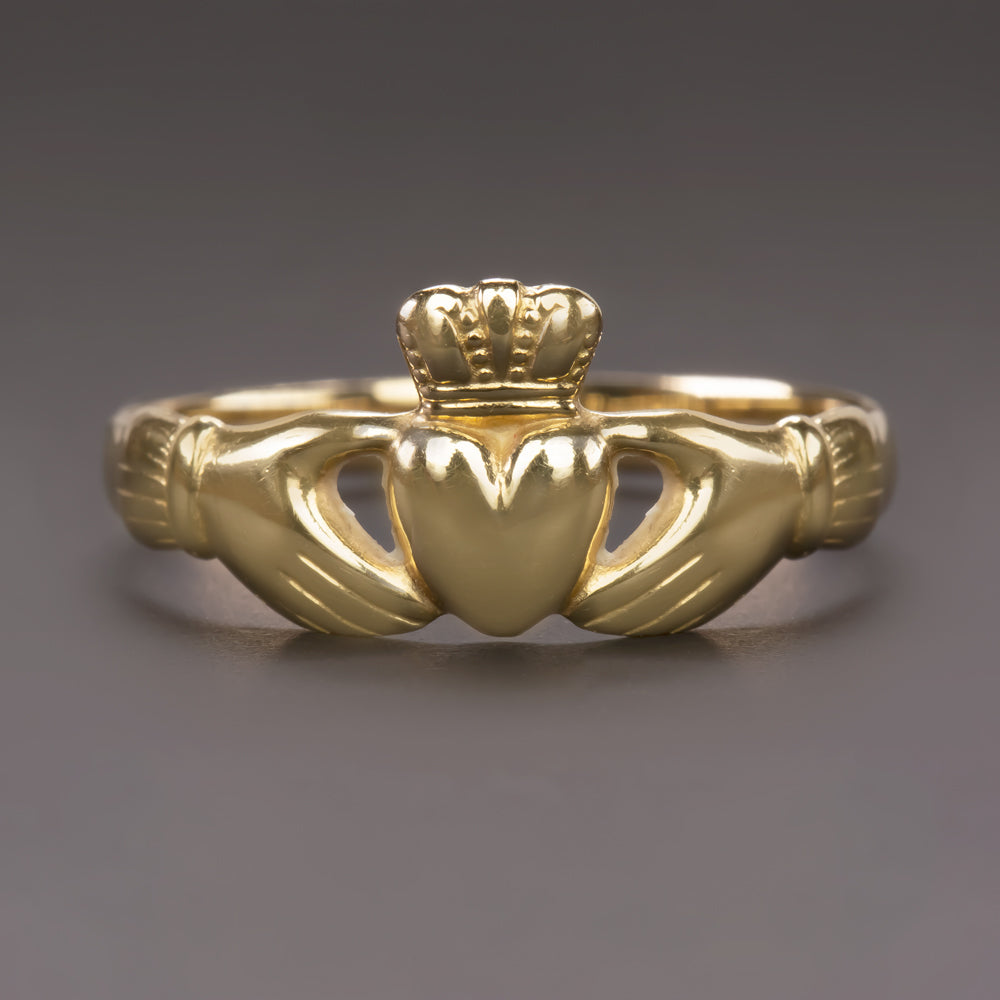 SOLID 10K YELLOW GOLD CLADDAGH RING WEDDING BAND TRADITIONAL IRISH HEART CROWN