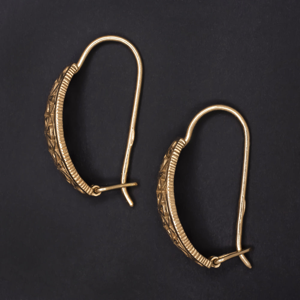 VINTAGE SOVIET EARRINGS 14K ROSE GOLD FLORAL HUGGIE HOOP DROP ESTATE HANDMADE