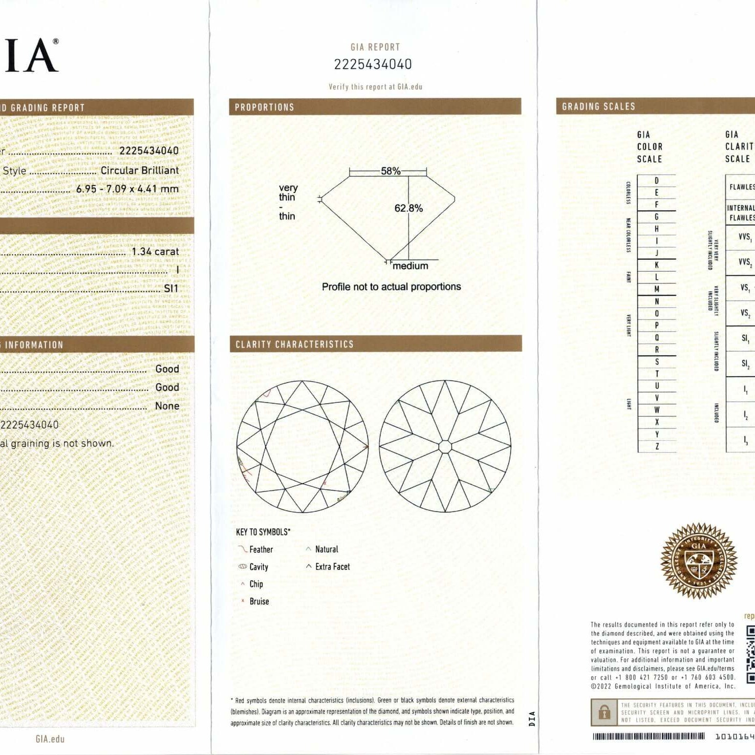 1.34c GIA CERTIFIED I SI1 OLD EUROPEAN CUT DIAMOND VINTAGE ESTATE LOOSE NATURAL