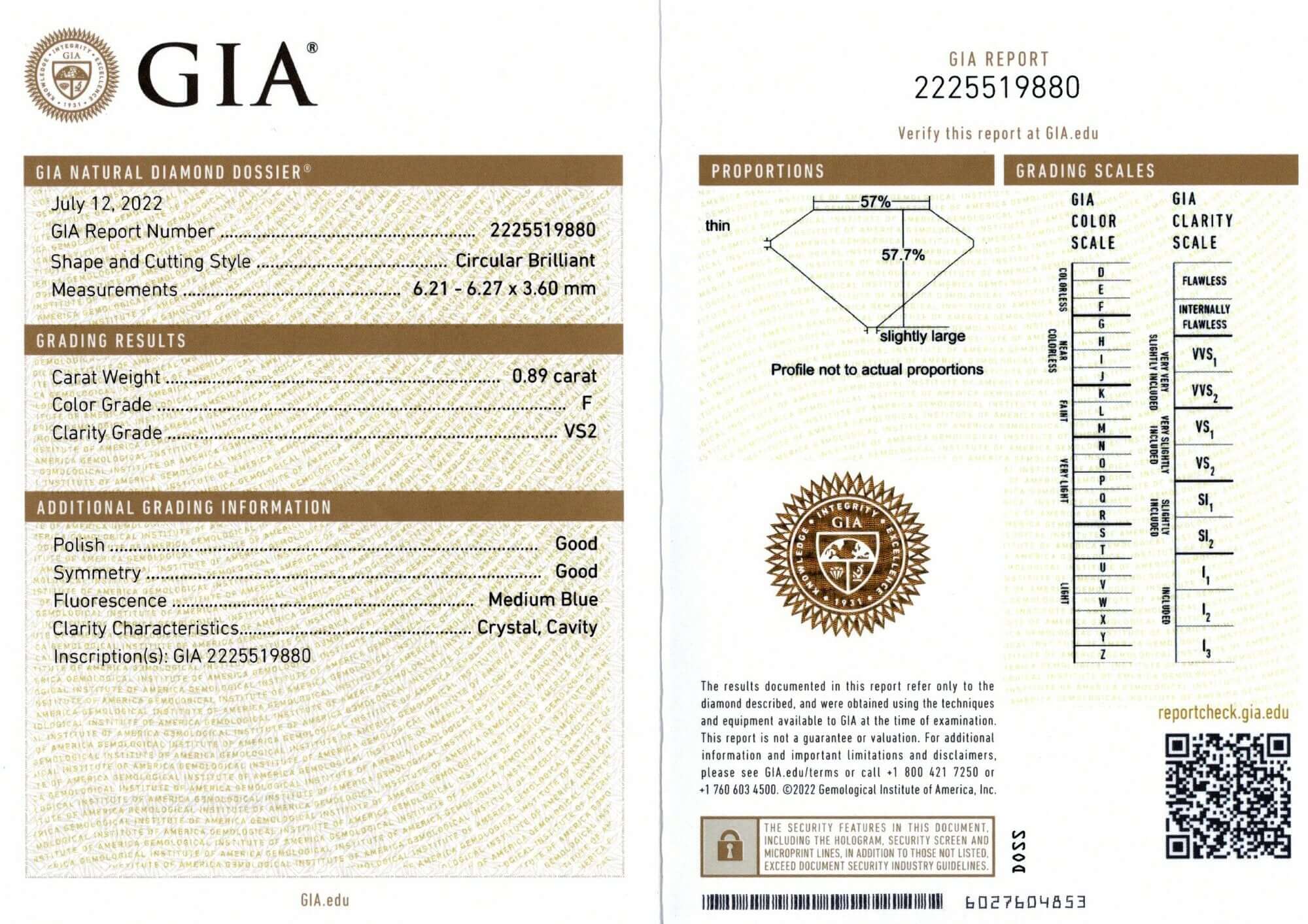 0.89ct GIA CERTIFIED F VS2 OLD EUROPEAN CUT DIAMOND VINTAGE LOOSE NATURAL ESTATE