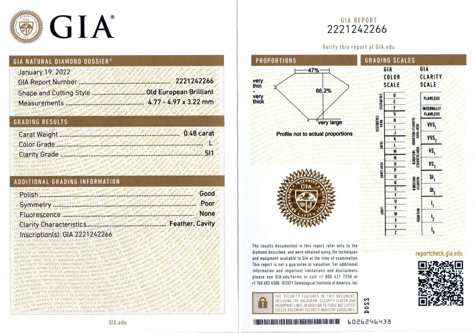 1/2 CARAT GIA CERTIFIED L SI1 OLD EUROPEAN CUT DIAMOND LOOSE VINTAGE ENGAGEMENT