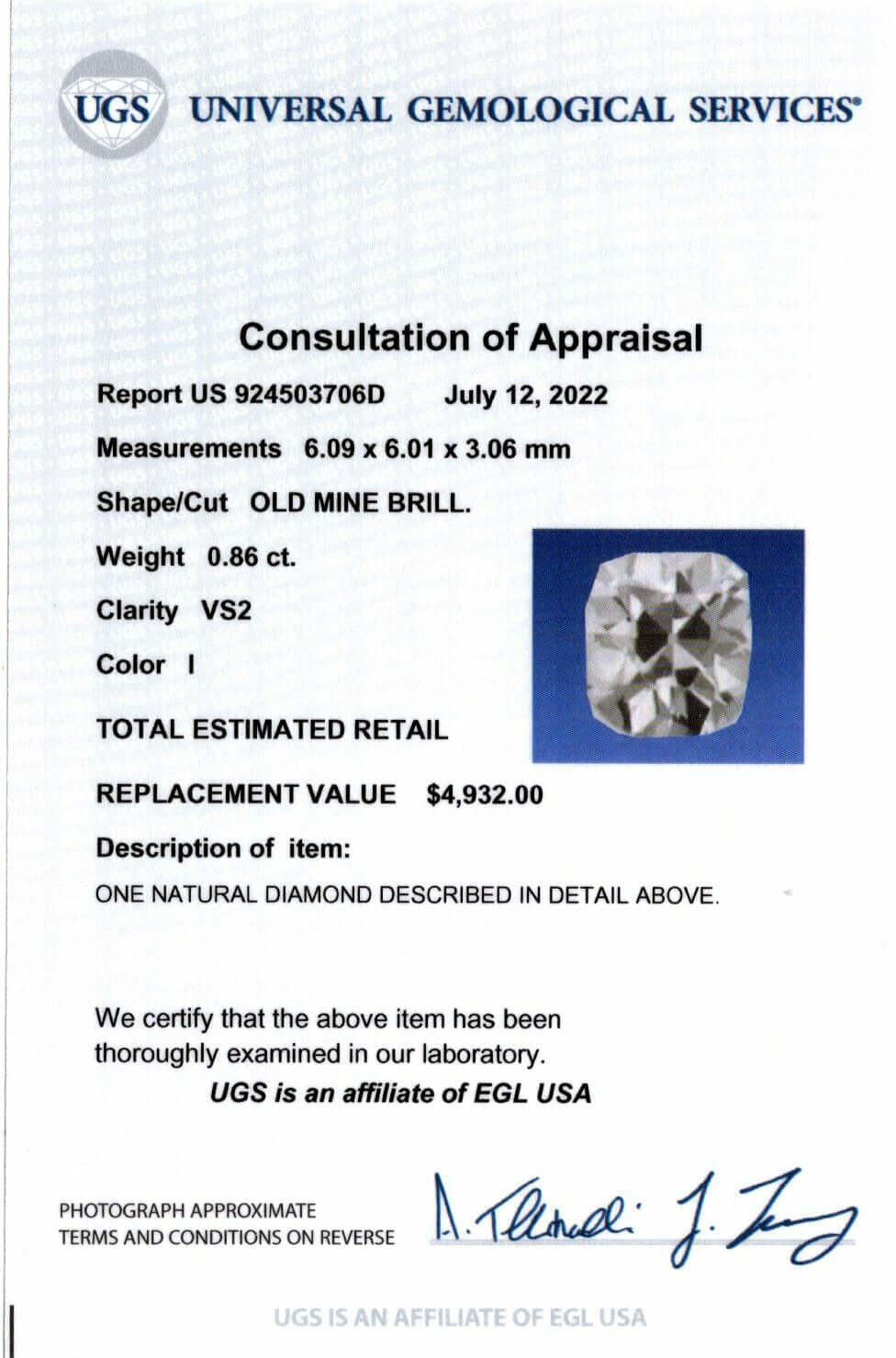 0.86ct CERTIFIED I VS2 OLD MINE CUT DIAMOND ANTIQUE NATURAL LOOSE ESTATE 1900s