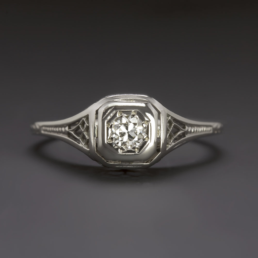 OLD EUROPEAN CUT DIAMOND BELAIS ENGAGEMENT RING ART DECO VINTAGE SOLITAIRE 1920s