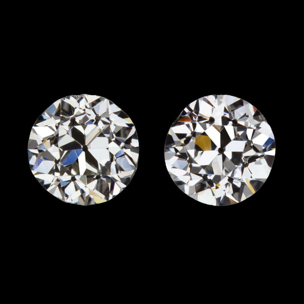 0.83c GIA CERTIFIED G VVS-VS OLD EUROPEAN CUT DIAMOND STUD EARRINGS PAIR VINTAGE