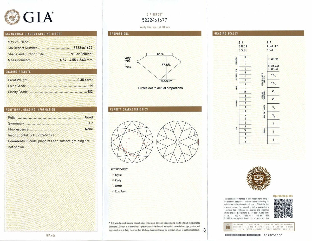 0.35c GIA CERTIFIED H SI2 OLD EUROPEAN CUT DIAMOND VINTAGE ESTATE LOOSE NATURAL