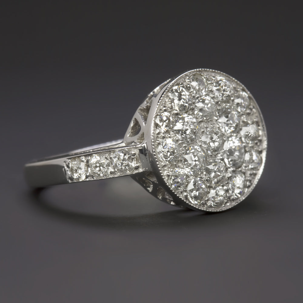 VINTAGE 2.35ct OLD MINE CUT DIAMOND COCKTAIL RING CLUSTER WHITE GOLD PAVE ESTATE
