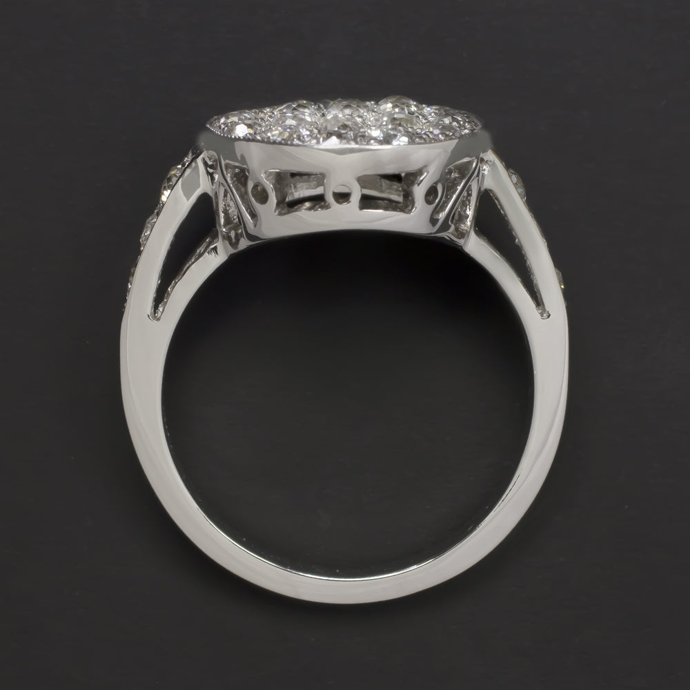 VINTAGE 2.35ct OLD MINE CUT DIAMOND COCKTAIL RING CLUSTER WHITE GOLD PAVE ESTATE
