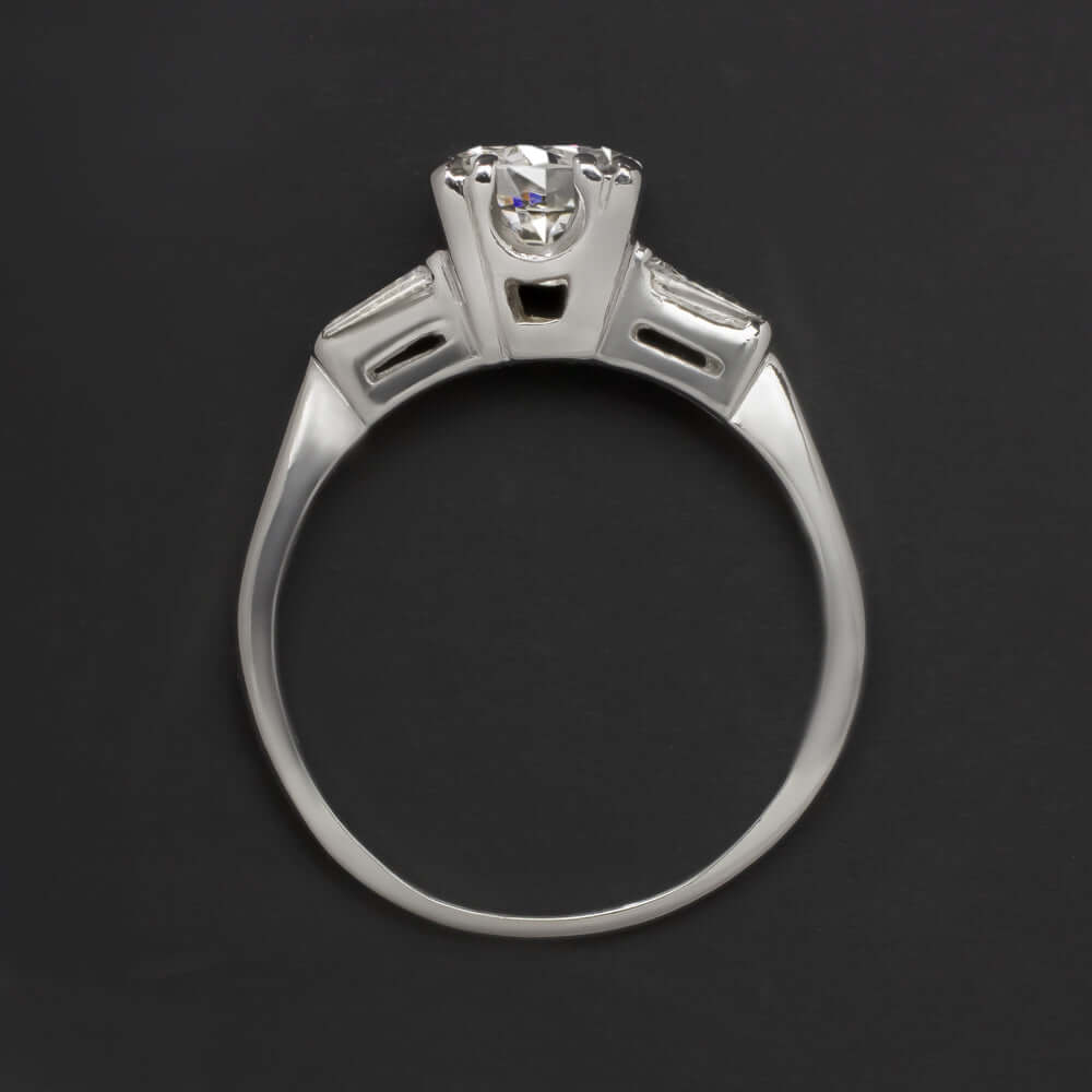 1 CARAT G-H SI1 VINTAGE DIAMOND ENGAGEMENT RING ROUND CUT BAGUETTE ACCENTS 1ct