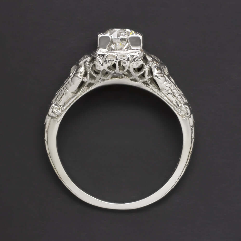 0.64ct OLD EUROPEAN CUT DIAMOND VINTAGE ENGAGEMENT RING 18k WHITE GOLD 1920s